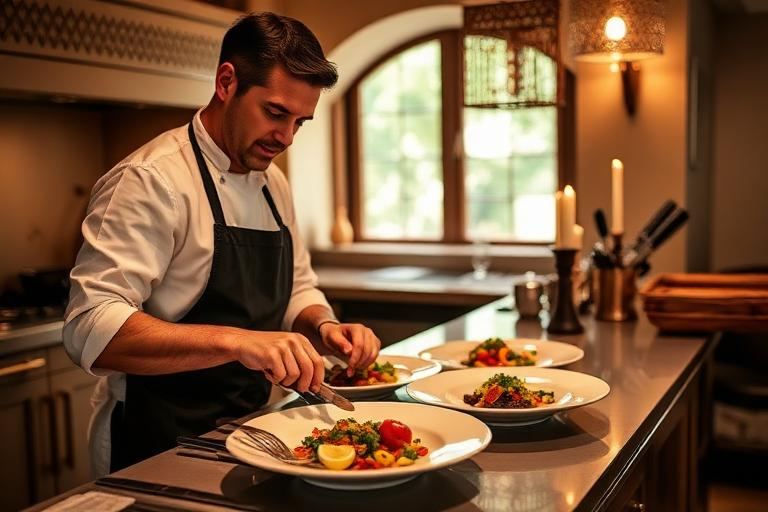 Chef privé préparant une gastronomie marocaine dans une villa de luxe à Marrakech